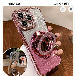 Glitter Pink and Silver Phone Case with Ring Holder iPhone 16 pro new vs12